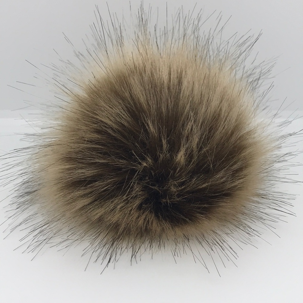 NWT- Faux Fox Fur Pom w/ Snap for Hats, Brown Tip